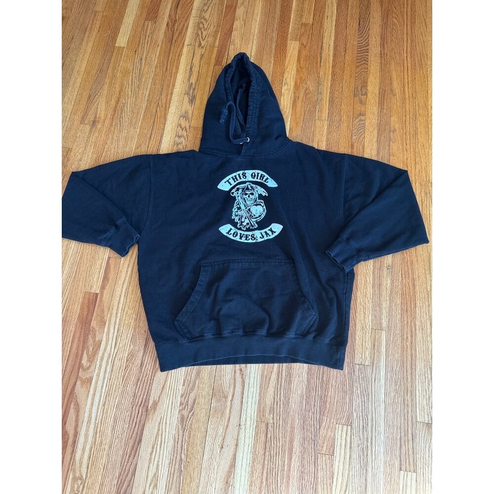 This Girl Loves Jax Black Hoodie With Skull Graphic Print Front Pocket Pullover